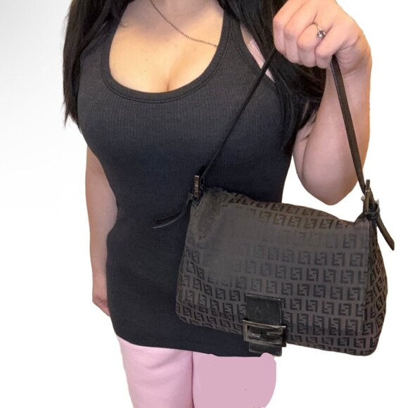 Fendi FF Logo Canvas Should bag - Picture 10 of 13